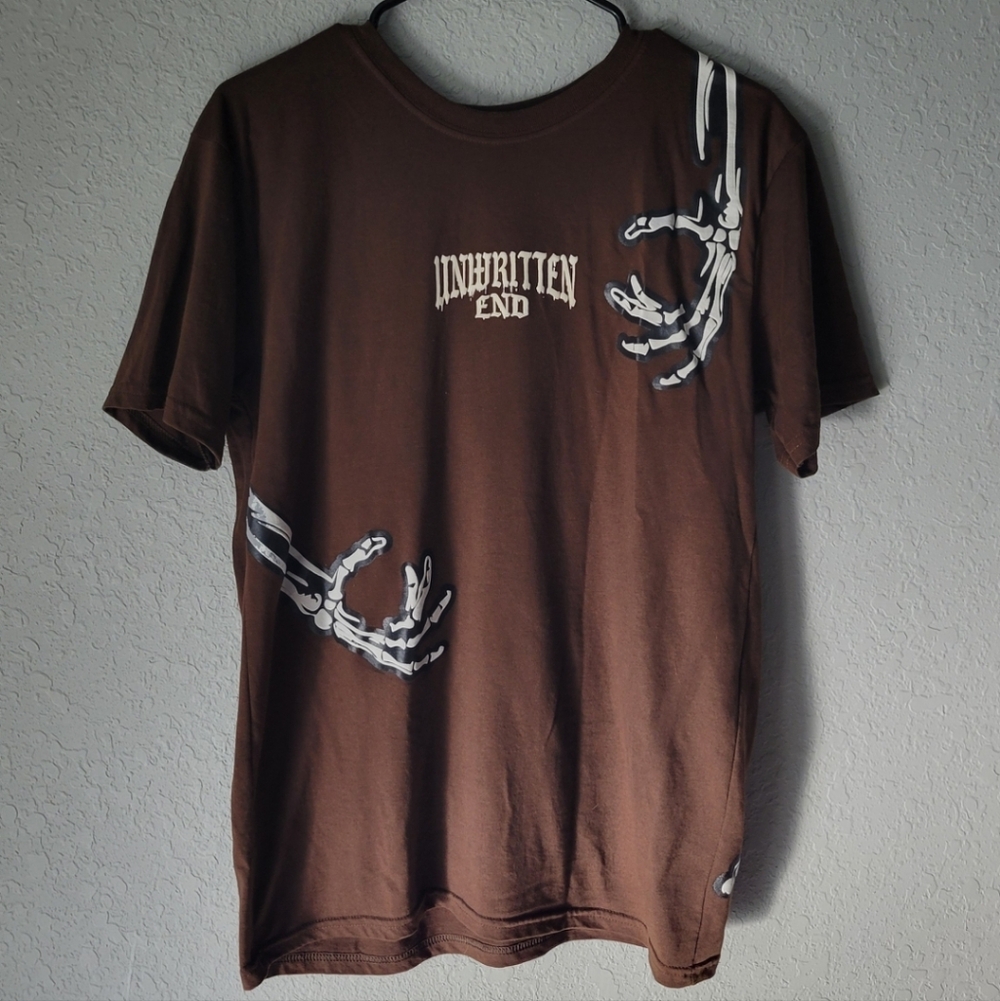 RGSTR Shirt Mens Size Medium Brown Unwritten End Skeleton Graphic Tee Halloween